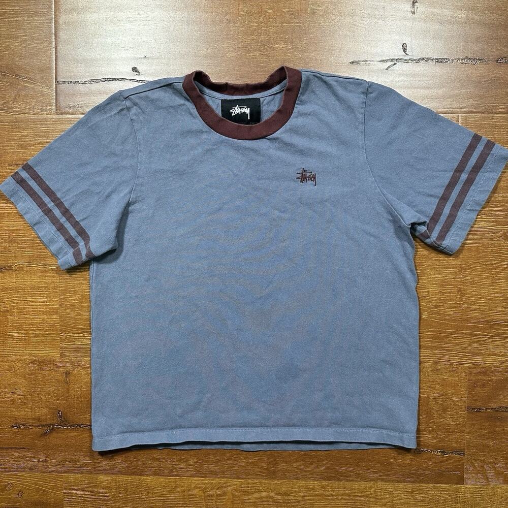 Stussy Ringer T Shirt Womens M Gray Boxy Oversized Retro Streetwear Skater City